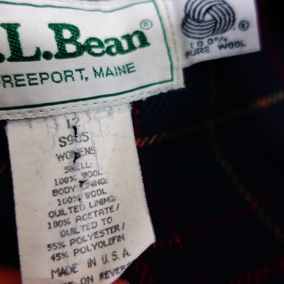 VINTAGE LL Bean Coat Women 12 Wool Green Toggle Plaid Lining Jacket LARGE USA - Picture 12 of 14